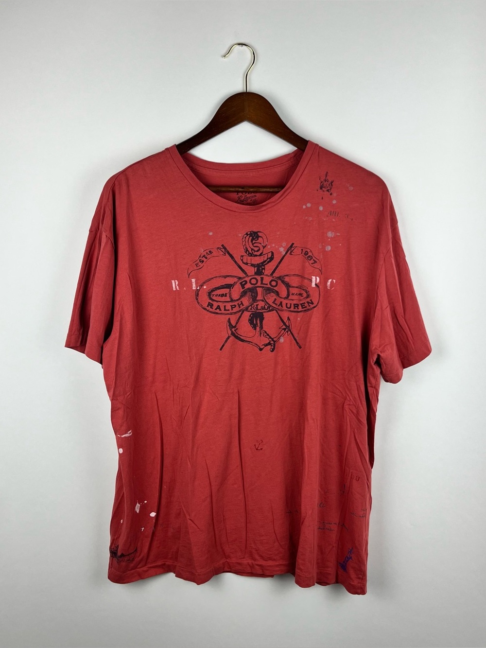 vintage ralph lauren pc orange grunge t shirt distressed look size large